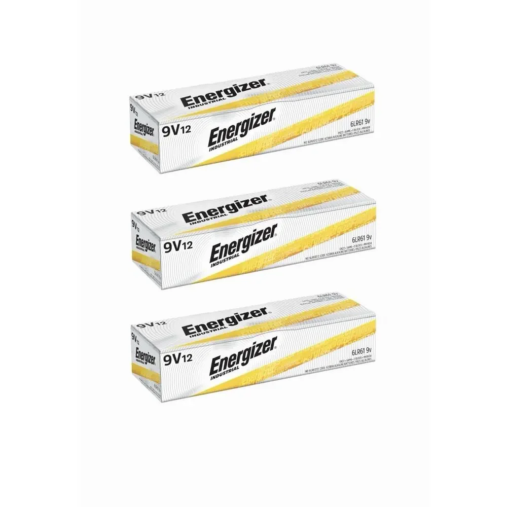 36 Energizer Industrial 9 Volt (9V) Alkaline Batteries (EN22, 6LF22, 6AM6)